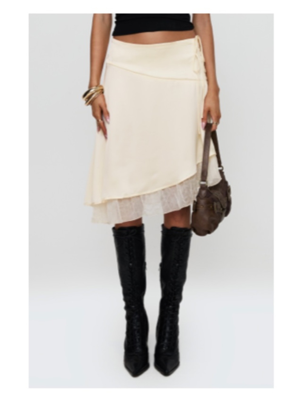 Princess Polly Ivory Asymmetrical Layered Satin Skirt